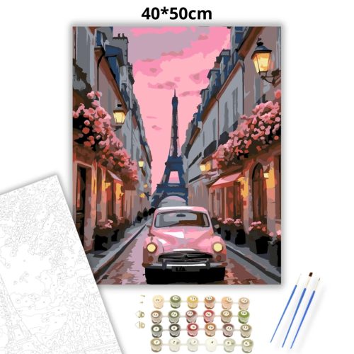 Romantikus veterán autó - számfestő készlet - Számfestő.hu - 40×50cm - Keret nélkül