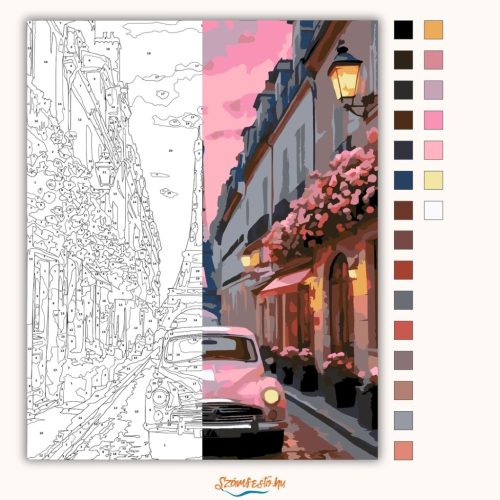 Romantikus veterán autó - számfestő készlet - Számfestő.hu - 40×50cm - Keret nélkül