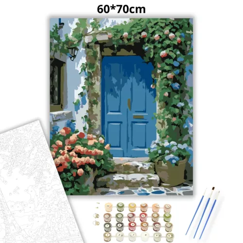 Virágos bejárat - számfestő készlet - Számfestő.hu - 60×70cm - Keret nélkül