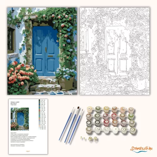 Virágos bejárat - számfestő készlet - Számfestő.hu - 60×70cm - Keret nélkül