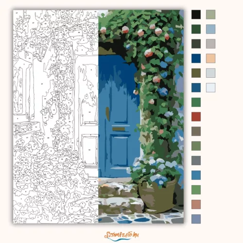 Virágos bejárat - számfestő készlet - Számfestő.hu - 60×70cm - Keret nélkül