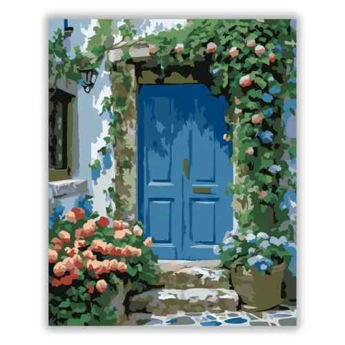 Virágos bejárat - számfestő készlet - Számfestő.hu - 80×100cm - Keret nélkül