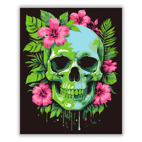 Vad virágos koponya - számfestő készlet - Számfestő.hu - 40×50cm - Keret nélkül