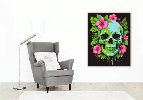 Vad virágos koponya - számfestő készlet - Számfestő.hu - 40×50cm - Keret nélkül