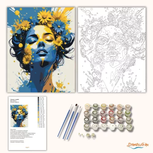 Álomszerű virágkorona - számfestő készlet - Számfestő.hu - 80×100cm - Keretre feszítve