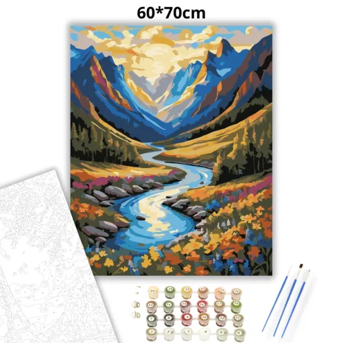 Nyugodt folyókanyar - számfestő készlet - Számfestő.hu - 60×70cm - Keret nélkül