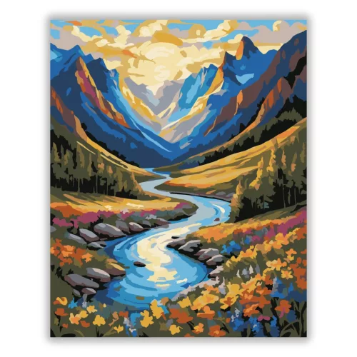 Nyugodt folyókanyar - számfestő készlet - Számfestő.hu - 60×70cm - Keretre feszítve