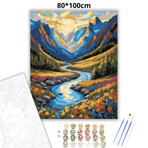 Nyugodt folyókanyar - számfestő készlet - Számfestő.hu - 80×100cm - Keret nélkül