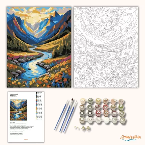 Nyugodt folyókanyar - számfestő készlet - Számfestő.hu - 80×100cm - Keret nélkül