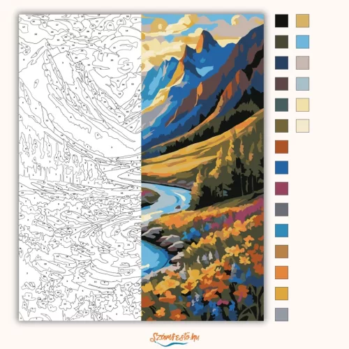 Nyugodt folyókanyar - számfestő készlet - Számfestő.hu - 40×50cm - Keretre feszítve