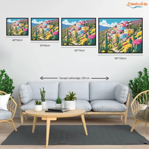 Napfényes kaktuszok - számfestő készlet - Számfestő.hu - 50×60cm - Keret nélkül