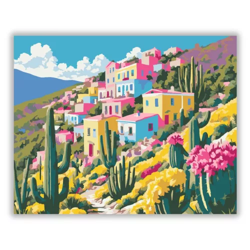 Napfényes kaktuszok - számfestő készlet - Számfestő.hu - 50×60cm - Keret nélkül