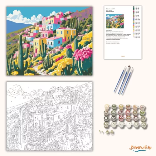 Napfényes kaktuszok - számfestő készlet - Számfestő.hu - 40×50cm - Keret nélkül