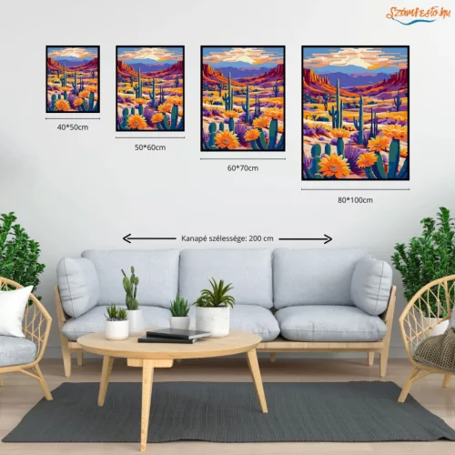 Tüzes sivatagi kaktuszok - számfestő készlet - Számfestő.hu - 50×60cm - Keret nélkül