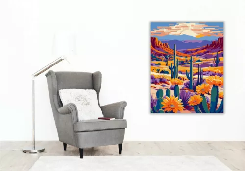 Tüzes sivatagi kaktuszok - számfestő készlet - Számfestő.hu - 50×60cm - Keretre feszítve