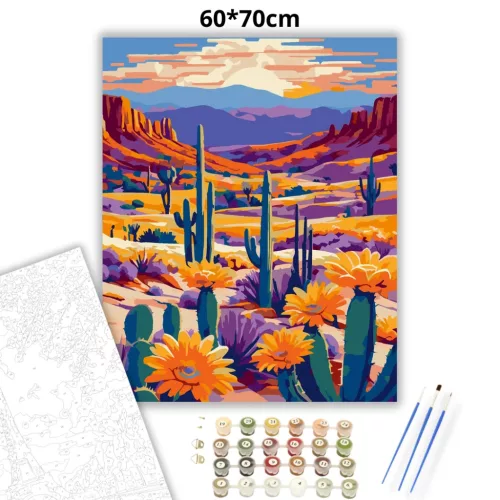 Tüzes sivatagi kaktuszok - számfestő készlet - Számfestő.hu - 60×70cm - Keretre feszítve