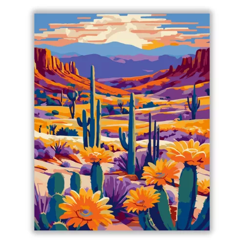 Tüzes sivatagi kaktuszok - számfestő készlet - Számfestő.hu - 40×50cm - Keretre feszítve