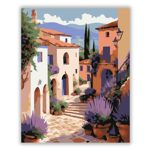 Békés lépcsős utca - számfestő készlet - Számfestő.hu - 50×60cm - Keret nélkül