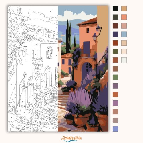 Békés lépcsős utca - számfestő készlet - Számfestő.hu - 40×50cm - Keret nélkül