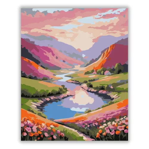 Aranyló folyókanyar - számfestő készlet - Számfestő.hu - 50×60cm - Keret nélkül