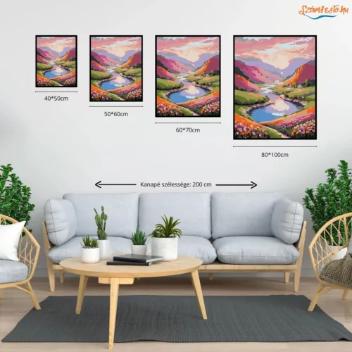 Aranyló folyókanyar - számfestő készlet - Számfestő.hu - 60×70cm - Keretre feszítve