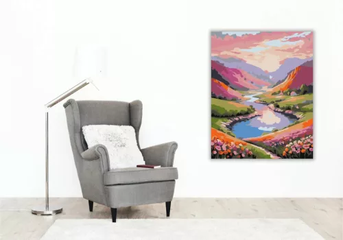 Aranyló folyókanyar - számfestő készlet - Számfestő.hu - 60×70cm - Keretre feszítve