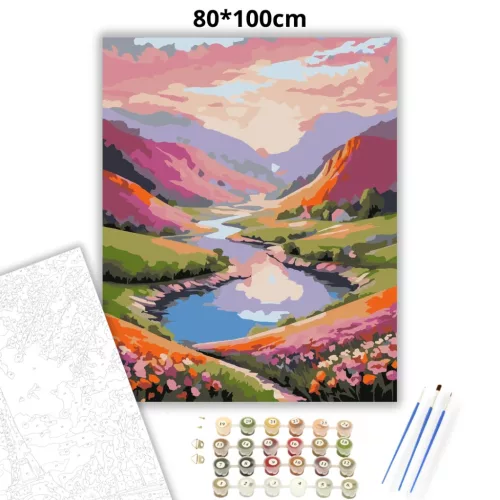 Aranyló folyókanyar - számfestő készlet - Számfestő.hu - 80×100cm - Keretre feszítve