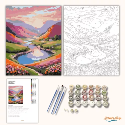 Aranyló folyókanyar - számfestő készlet - Számfestő.hu - 80×100cm - Keretre feszítve