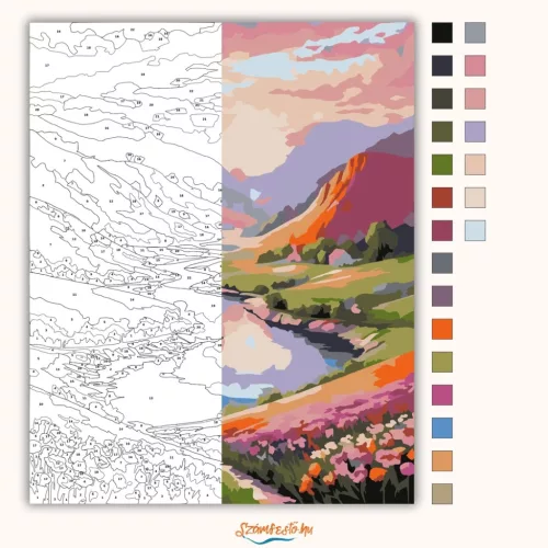 Aranyló folyókanyar - számfestő készlet - Számfestő.hu - 40×50cm - Keretre feszítve