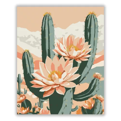 Virágzó kaktusz - számfestő készlet - Számfestő.hu - 40×50cm - Keret nélkül