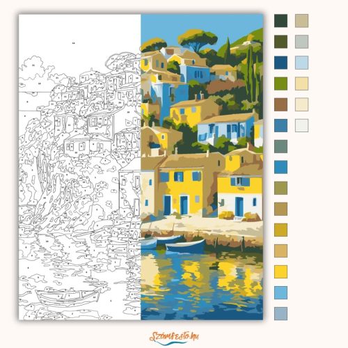 Napsütötte kikötő csendje - számfestő készlet - Számfestő.hu - 40×50cm - Keret nélkül