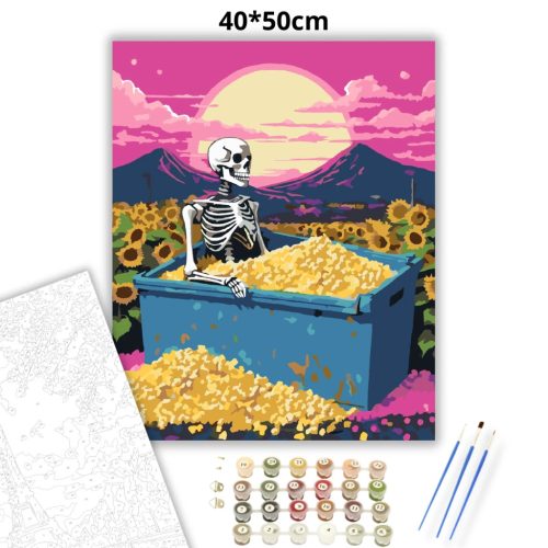 Szürreális csontváz pihenő - számfestő készlet - Számfestő.hu - 40×50cm - Keretre feszítve