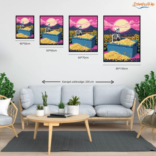Szürreális csontváz pihenő - számfestő készlet - Számfestő.hu - 40×50cm - Keret nélkül