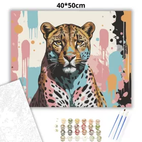 Energikus leopárd tekintet - számfestő készlet - Számfestő.hu - 40×50cm - Keret nélkül