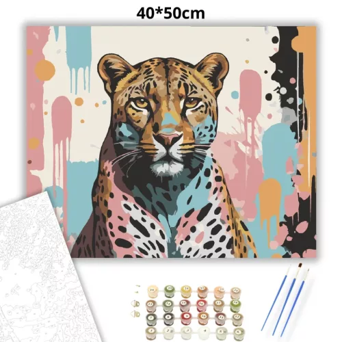 Energikus leopárd tekintet - számfestő készlet - Számfestő.hu - 40×50cm - Keret nélkül
