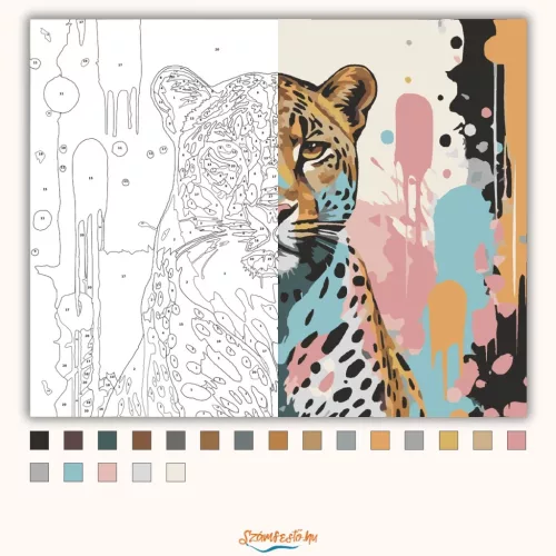 Energikus leopárd tekintet - számfestő készlet - Számfestő.hu - 40×50cm - Keret nélkül