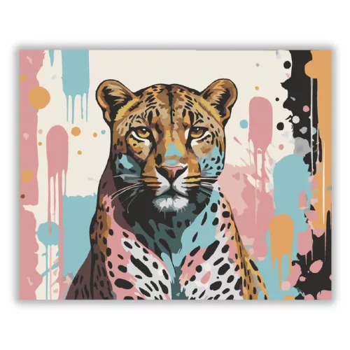 Energikus leopárd tekintet - számfestő készlet - Számfestő.hu - 40×50cm - Keretre feszítve
