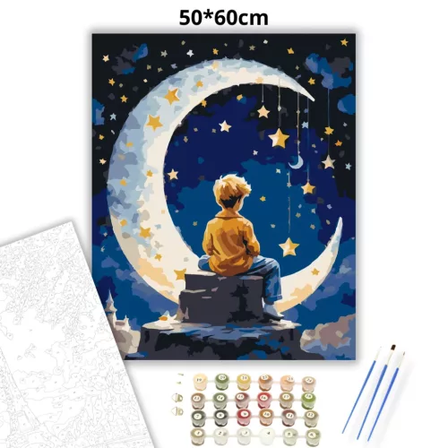 Csillagfényes sarlóhold - számfestő készlet - Számfestő.hu - 50×60cm - Keretre feszítve