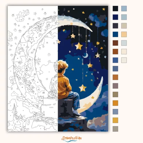 Csillagfényes sarlóhold - számfestő készlet - Számfestő.hu - 80×100cm - Keretre feszítve