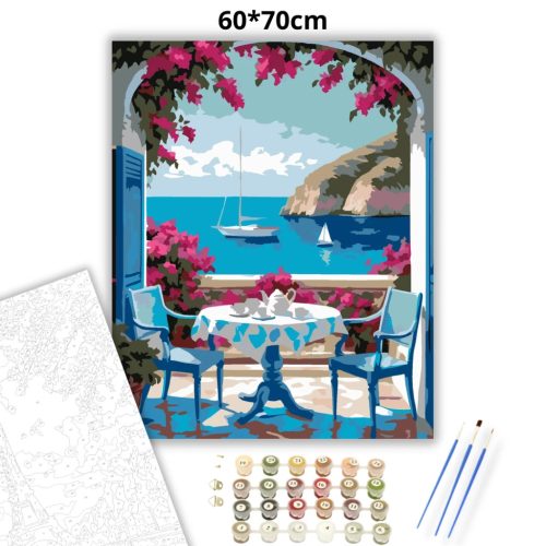 Nyári teázás - számfestő készlet - Számfestő.hu - 60×70cm - Keretre feszítve