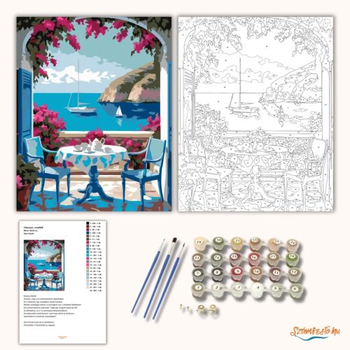 Nyári teázás - számfestő készlet - Számfestő.hu - 60×70cm - Keretre feszítve