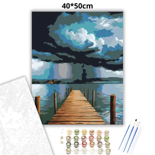 Vihar előtti stég - számfestő készlet - Számfestő.hu - 40×50cm - Keretre feszítve