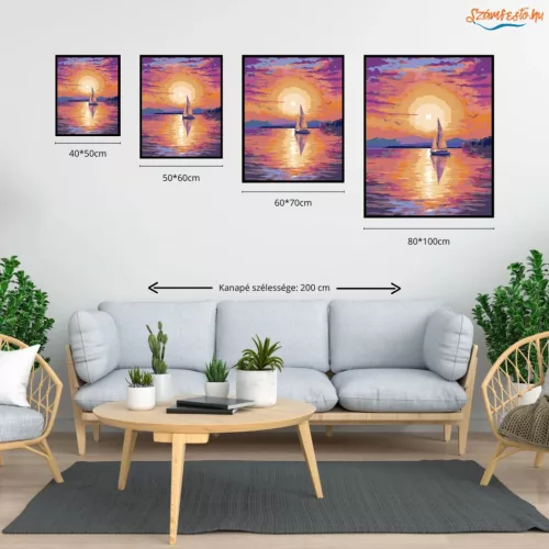 Aranyló vitorla csendje - számfestő készlet - Számfestő.hu - 50×60cm - Keretre feszítve