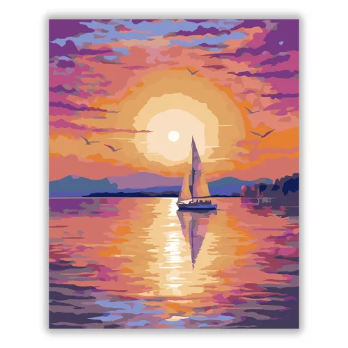 Aranyló vitorla csendje - számfestő készlet - Számfestő.hu - 50×60cm - Keretre feszítve