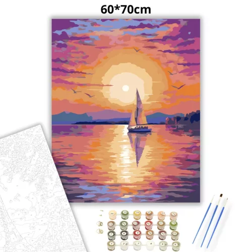 Aranyló vitorla csendje - számfestő készlet - Számfestő.hu - 60×70cm - Keretre feszítve