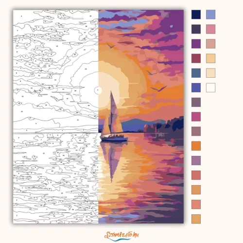 Aranyló vitorla csendje - számfestő készlet - Számfestő.hu - 60×70cm - Keret nélkül