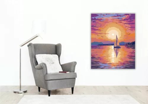 Aranyló vitorla csendje - számfestő készlet - Számfestő.hu - 60×70cm - Keret nélkül