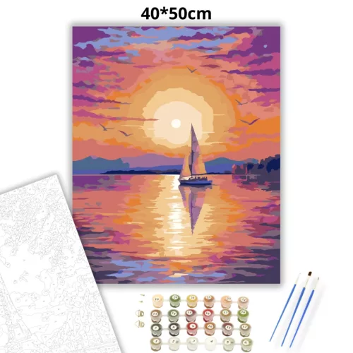 Aranyló vitorla csendje - számfestő készlet - Számfestő.hu - 40×50cm - Keretre feszítve