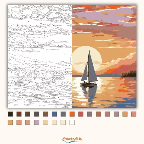 Csendes vitorlás alkonyat - számfestő készlet - Számfestő.hu - 60×70cm - Keret nélkül