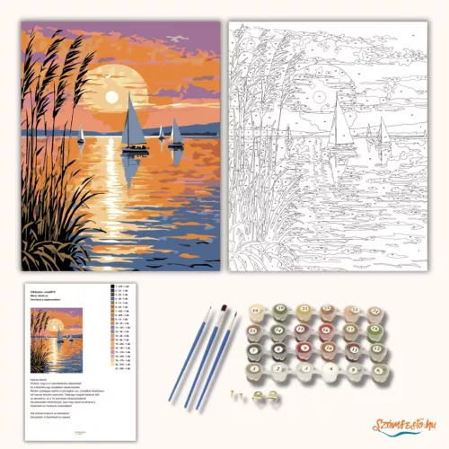 Vitorlások a naplementében - számfestő készlet - Számfestő.hu - 50×60cm - Keret nélkül